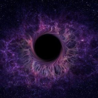 ثقب أسود في الفضاء ومن حوله تتكدس النجوم وتتوهج باللون الخمري