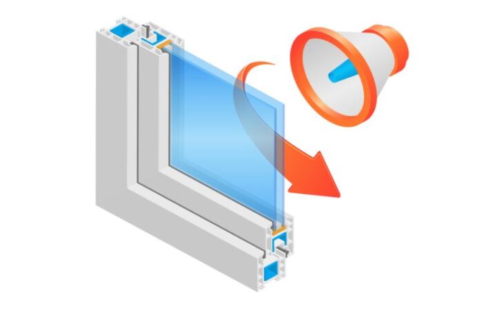 رسم توضيحي لنافذة مؤلفة من طبقتين من ألواح الزجاج العازل للصوت