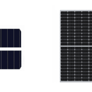 لوح طاقة شمسية أسود اللون تتخلله خطوط طولية وعرضية بيضاء اللون