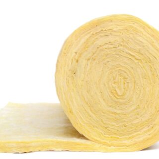 بكرة عريضة من ألياف العزل الزجاجية الصفراء اللون