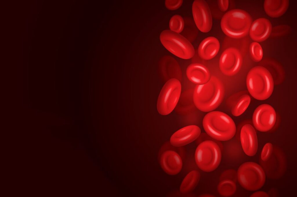 كريات حمراء بيضاوية الشكل في وسط أحمر اللون