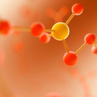 مجموعة من الطابات الحمراء والبرتقالية التي ترتبط مع بعضها بروابط قصيرة