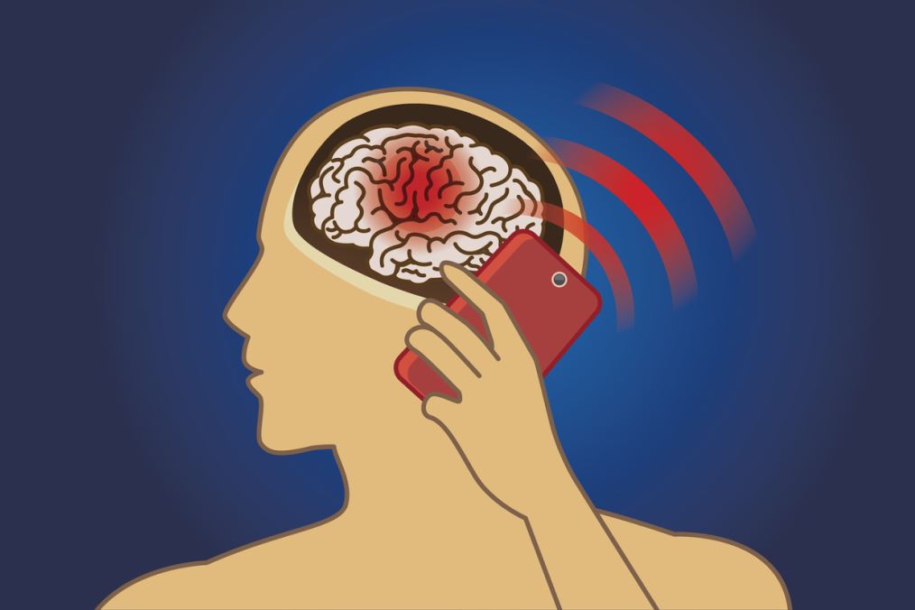 رسم توضيحي لتأثير إشعاع الهاتف الخلوي على الدماغ
