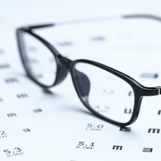 نظارة طبية موجودة على ورقة فيها رموز لقياس نسبة ضعف النظر