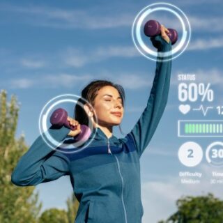 فتاة ترتدي ملابس رياضية وتقوم برفع أوزان خفيفة