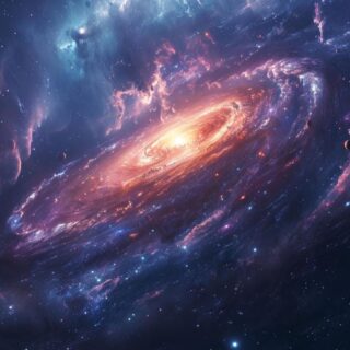 مجرة ملتفة الشكل لونها بنفسجي وفي منتصفها بقعة مضيئة