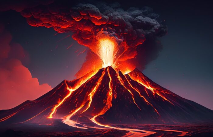 بركان ثائر ينفث الحمم البركانية