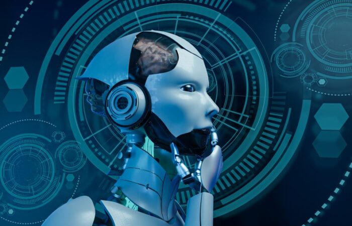 رجل آلي يضع أصابع يده على وجهه