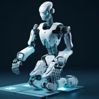 رجل آلي يجلس على الأرض