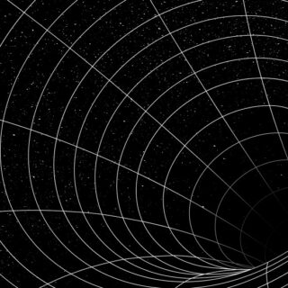 خيوط بيضاء متقاطعة تشكل قمع مخروطي الشكل ضمن فراغ أسود