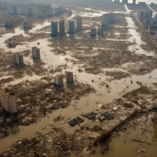 منظر علوي لمدينة تغمرها المياه