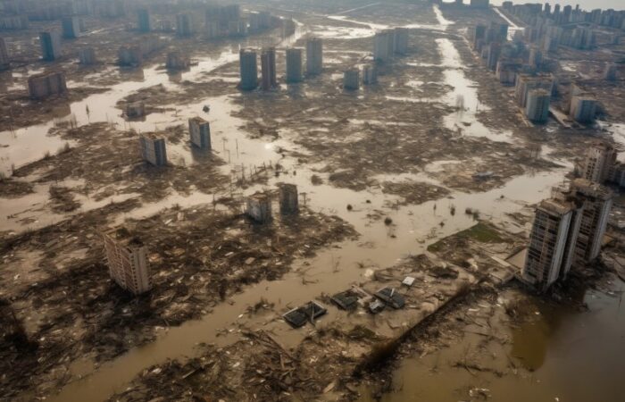 منظر علوي لمدينة تغمرها المياه