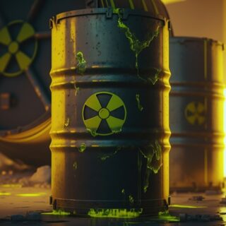 براميل مرسوم عليها رمز النشاط الإشعاعي