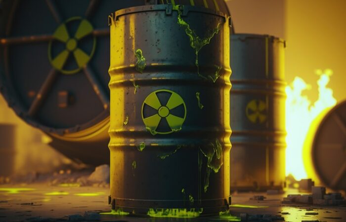 براميل مرسوم عليها رمز النشاط الإشعاعي