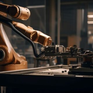 ذراع روبوت آلي يعمل في معمل