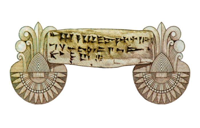 أحرف الأبجدية الأوغاريتية مطبوعة على رمز لعملة ورقية سورية