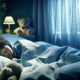 طفل نائم في السرير بمفرده وبجانبه دمية