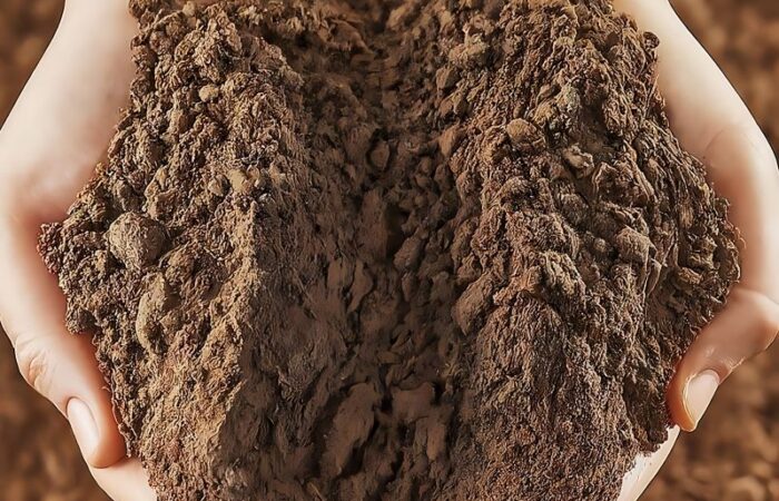 شخص يحمل بين يديه تراب